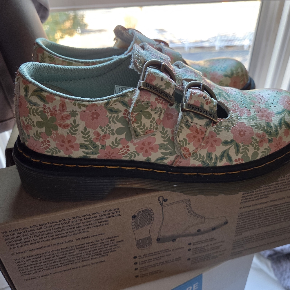 Dr. Martens Pink and Green Floral Buckle Shoes - Picture 3 of 4